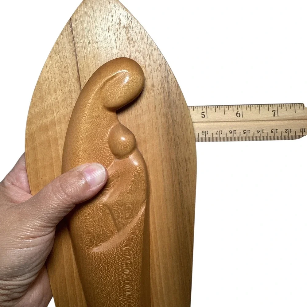 Oberammergau Germany Handcarved Wood Madonna Child Wall Plaque Minimalist 15in